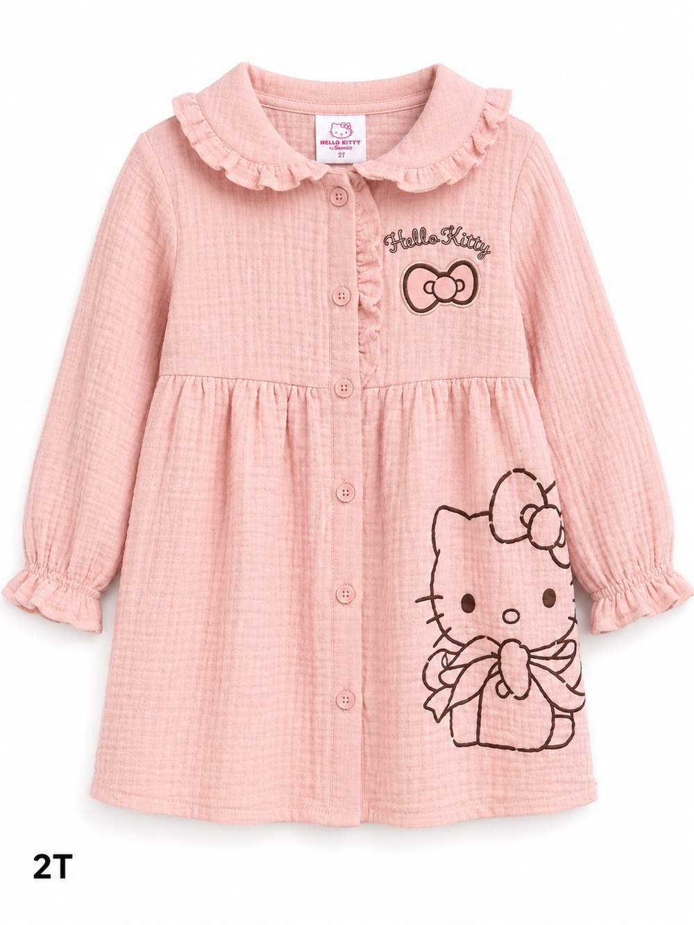 Hello Kitty Pink Button-Front Ruffle Collar Dress